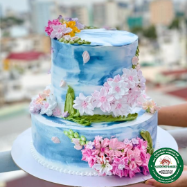 bánh kem hoa 2 tầng