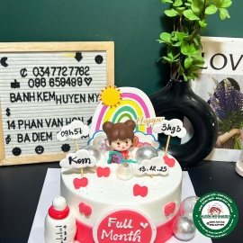 Bánh kem đầy tháng tone trắng đỏ