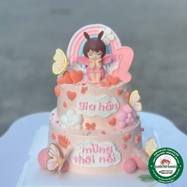 Bánh kem 2 tầng bé gái búp bê thiên thần