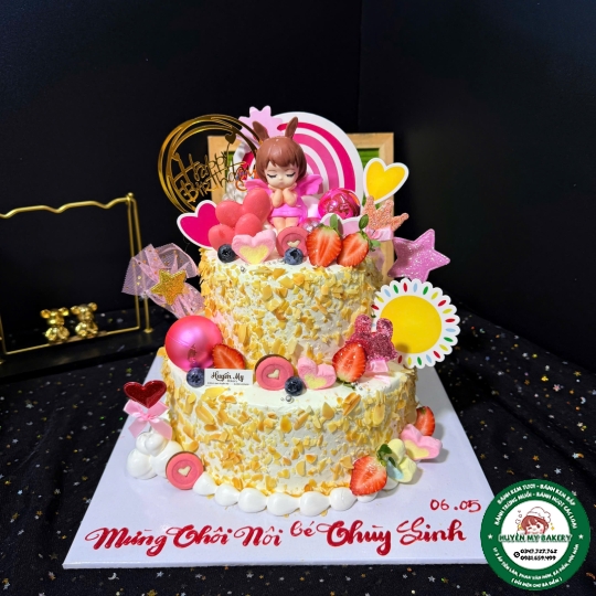 Bánh kem bắp thôi nôi bé gái 2tầng